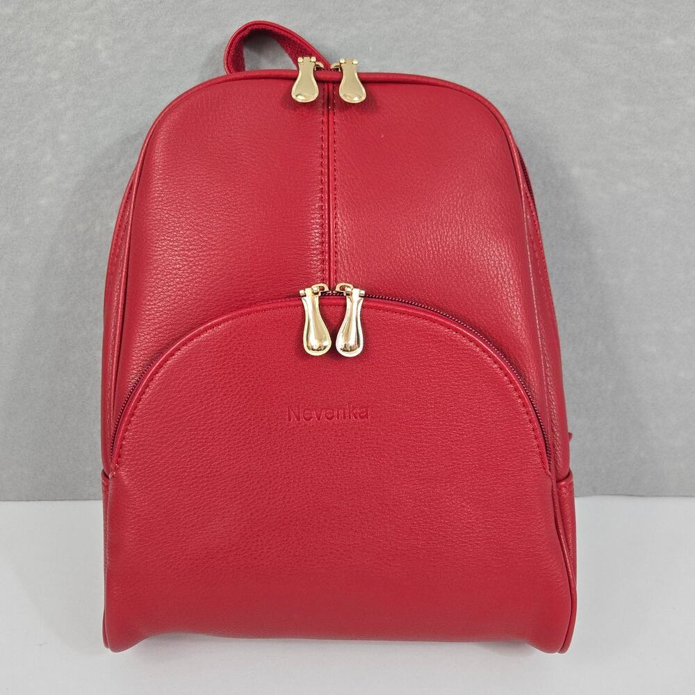 Women's Small Red Soft Faux Leather Backpack Shoulder Purse Full Zipper Closure